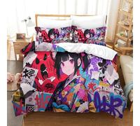 DFENILROP Fille Anime | Graffiti Street Pop Ensemble Literie Microfibre Imprimée Housse de Couette Unique Et Taies, Fermeture Éclair Cachée, Non Décolorant, pour Adultes & Enfants Single（140x200cm）