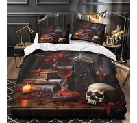 DFENILROP Gothic Still Life Parure de Lit 3D Imprimée Microfibre 3 Pièces 2xTaies Super Douce Dark Romantic Ensemble De Literie Léger Hypoallergique for Filles Ado Single（140x200cm）