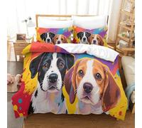 DFENILROP Graffiti de Chiot | Chien Pop Ensemble Literie Microfibre Imprimée Housse de Couette Unique Et Taies, Fermeture Éclair Cachée, Respirant & Doux, pour Adultes & Enfants Super King（260x220cm）