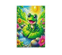 DFENILROP Grenouille Verte Tableau Mural, Nénuphar Affiche Œuvre D'art | Impression Image Sur Toile, Unique Décor Maison Pour Chambre Couloir, Cadeau 16x24inch(40x60cm)