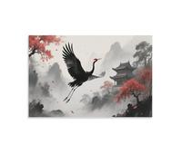 DFENILROP Grue du Japon Tableau Mural, Paysage Chinois Affiche Œuvre D'art | Impression Image Sur Toile, Classique Décor Maison Pour Salon Chambre, Cadeau 20x30inch(50x75cm)