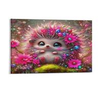 DFENILROP Hérisson Rose Tableau Mural, Fleur Éclatante Affiche Œuvre D'art | Impression Image Sur Toile, Minimaliste Décor Intérieure Pour Chambre Couloir, Cadeau 12x18inch(30x45cm)