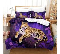 DFENILROP Léopard Forêt | Animal Ensemble Literie Microfibre Imprimée Housse de Couette Unique avec Taies, Fermeture Éclair Cachée, Hypoallergénique, pour Adultes & Enfants Double（200x200cm）