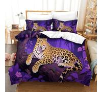 DFENILROP Léopard Forêt | Animal Ensemble Literie Microfibre Imprimée Housse de Couette Unique Et Taies, Fermeture Éclair Cachée, Facile Entretien, pour Adultes & Enfants Single（140x200cm）