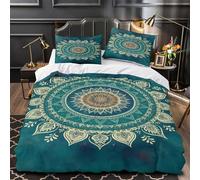 DFENILROP Mandala Ensemble De Literie 3D Effet Microfibre 3 Pièces Taie Ultra Douce Boho Spiritual Linge de Lit Super Douce Entretien Facile for Adulte Single（135x200cm）