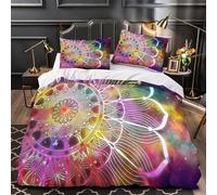 DFENILROP Mandala Housse de Couette Microfibre Résistante 3D Effet 3 Pièces 2xTaies Douce Coloré Spiritual Linge de Lit Super Douce Entretien Facile for Adulte Enfants Filles King（220x240cm）