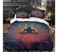 DFENILROP Meditation Housse de Couette 3D Imprimé Microfibre Résistante 3 Pièces Taie Super Douce Spiritual Mandala Linge de Lit Ultra Douce Entretien Facile for Adultes Enfants Super King（260x220cm）