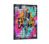 DFENILROP Microphone Tableau Mural, Musique Énergisante Affiche Œuvre D'art | Impression Image Sur Toile, Moderne Décor Intérieure Pour Salon Chambre, Cadeau 16x24inch(40x60cm)