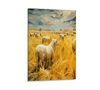 DFENILROP Mouton Tableau Mural, Meadow Paysage Affiche Œuvre D'art | Impression Image Sur Toile, Spéciale Décor Maison Pour Salon Chambre, Cadeau 24x36inch(60x90cm)