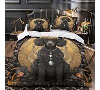 DFENILROP Noir Poodle Portrait Parure de Lit 3D Imprimé Microfibre 3 Pièces 2xTaies Super Douce Nouveau Chien Ensemble De Literie Confortable Entretien Facile for Enfants Garçons Ado King（220x240cm）