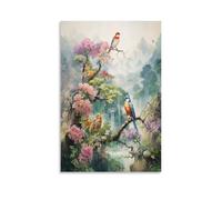 DFENILROP Oiseau Et Fleur Tableau Mural, Nature Paysage Affiche Œuvre D'art | Impression Image Sur Toile, Elégante Décor Maison Pour Salon Couloir, Cadeau 08x12inch(20x30cm)