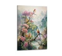 DFENILROP Oiseau Et Fleur Tableau Mural, Nature Paysage Affiche Œuvre D'art | Impression Photo Sur Toile, Classique Décor Maison Pour Salon Chambre, Cadeau 20x30inch(50x75cm)