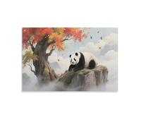 DFENILROP Panda Arbre Automne Tableau Mural, Animal Chinois Affiche Œuvre D'art | Impression Photo Sur Toile, Classique Décor Maison Pour Chambre Couloir, Cadeau 16x24inch(40x60cm)