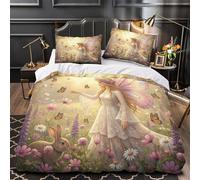 DFENILROP Papillon Fairy Linge de Lit Microfibre Hypoallergique 3D Imprimée 3 Pièces Éclair Super Douce Fantasy Jardin Housse de Couette Ultra Douce Entretien Facile for Fille Single（135x200cm）