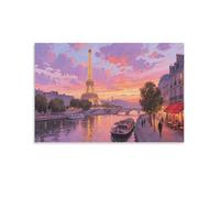 DFENILROP Paris Romantique Tableau Mural, Scène Seine Affiche Œuvre D'art | Impression Image Sur Toile, Minimaliste Décor Intérieure Pour Salon Chambre, Cadeau 08x12inch(20x30cm)