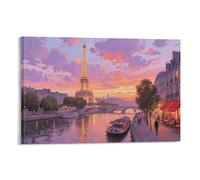 DFENILROP Paris Romantique Tableau Mural, Scène Seine Affiche Œuvre D'art | Impression Image Sur Toile, Spéciale Décor Intérieure Pour Salon Chambre, Cadeau 20x30inch(50x75cm)