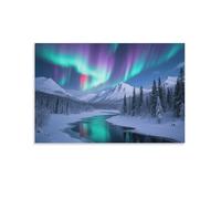 DFENILROP Paysage Aurore Boréale Tableau Mural, Montagne Enneigée Affiche Œuvre D'art | Impression Image Sur Toile, Original Décor Intérieure Pour Chambre Couloir, Cadeau 20x30inch(50x75cm)