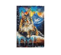 DFENILROP Paysage avec Chat Tableau Mural, Animal d'Hiver Affiche Œuvre D'art | Impression Image Sur Toile, Spéciale Décor Intérieure Pour Chambre Couloir, Cadeau 16x24inch(40x60cm)