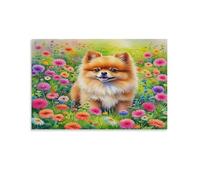 DFENILROP Pomeranian Joyeux Tableau Mural, Fleur Multicolore Affiche Œuvre D'art | Impression Photo Sur Toile, Classique Décor Maison Pour Chambre Couloir, Cadeau 08x12inch(20x30cm)