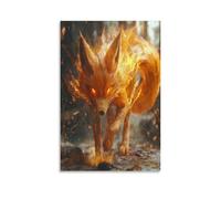 DFENILROP Renard au Feu Tableau Mural, Forêt Sombre Affiche Œuvre D'art | Impression Image Sur Toile, Moderne Décor Intérieure Pour Chambre Couloir, Cadeau 16x24inch(40x60cm)