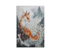 DFENILROP Renard Rouge Tableau Mural, Oriental Paysage Affiche Œuvre D'art | Impression Image Sur Toile, Classique Décor Maison Pour Salon Chambre, Cadeau 16x24inch(40x60cm)