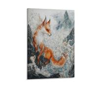 DFENILROP Renard Rouge Tableau Mural, Oriental Paysage Affiche Œuvre D'art | Impression Image Sur Toile, Minimaliste Décor Intérieure Pour Chambre Couloir, Cadeau 24x36inch(60x90cm)