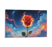 DFENILROP Rose Ardente Tableau Mural, Floral Surréaliste Affiche Œuvre D'art | Impression Image Sur Toile, Beautiful Décor Maison Pour Salon Chambre, Cadeau 12x18inch(30x45cm)