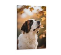 DFENILROP Saint-Bernard Tableau Mural, Chien in Autumn Affiche Œuvre D'art | Impression Image Sur Toile, Beautiful Décor Intérieure Pour Chambre Couloir, Cadeau 12x18inch(30x45cm)