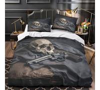 DFENILROP Skull Ensemble De Literie 3D Imprimée Microfibre 3 Pièces 2 Taies Super Douce Dark Still Life Composition Housse de Couette Résistante Entretien Facile for Adolescent Single（135x200cm）