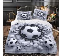DFENILROP Soccer Ball Impact Linge de Lit 3D Imprimé Microfibre 3 Pièces 2xTaies Super Douce 3D Wall Breaking Parure de Lit Hypoallergique Résistante for Garçons Adolescents Single（140x200cm）