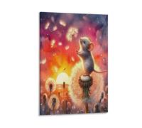 DFENILROP Souris aux Pissenlits Tableau Mural, Graine Floue Affiche Œuvre D'art | Impression Photo Sur Toile, Moderne Décor Maison Pour Salon Chambre, Cadeau 08x12inch(20x30cm)