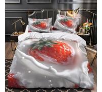 DFENILROP Strawberry Splash Housse Couette Microfibre Hypo 3D 3Pcs 2xTaies Douce Fresh Fruit Ensemble Lit Douce Entretien Fac for Garçons Filles Super King（260x220cm）
