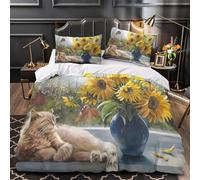 DFENILROP Sunflowers in Vase Parure de Lit 3D Imprimé Microfibre Résistante 3 Pièces Éclair Super Douce Still Life Peinture Linge de Lit Hypoallergique Entretien Facile for Ado King（220x240cm）