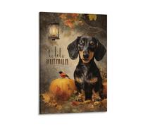 DFENILROP Tableau Mural, Animal De Compagnie Poster, Chiot Automne, Citrouille, Lanterne, Décoration Chaleureuse Maison - Tableau Toile Haute Résolution, Cadeau 16x24inch(40x60cm)
