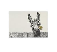 DFENILROP Tableau Mural, Animaux Poster, Âne Curieux Derrière Clôture Avec Fleur Jaune, Décoration Rurale, Art Animaux Mignon Pour Les Murs - Tableau Toile Minimaliste, Cadeau 08x12inch(20x30cm)