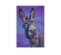 DFENILROP Tableau Mural, Animaux Poster, Âne Mignon La Langue Sortie, Imprimé Art Psychédélique pour Décoration Intérieure - Tableau Toile Designer, Cadeau 16x24inch(40x60cm)