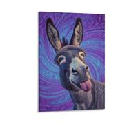 DFENILROP Tableau Mural, Animaux Poster, Âne Mignon La Langue Sortie, Imprimé Art Psychédélique pour Décoration Intérieure - Tableau Toile Unique, Cadeau 12x18inch(30x45cm)