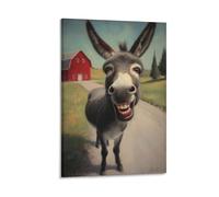 DFENILROP Tableau Mural, Animaux Poster, Âne Mignon Souriant sur Chemin de Ferme, Impression Déco Rurale - Tableau Toile Haute Résolution, Cadeau 20x30inch(50x75cm)