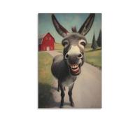 DFENILROP Tableau Mural, Animaux Poster, Âne Mignon Souriant sur Chemin de Ferme, Impression Déco Rurale - Tableau Toile Unique, Cadeau 12x18inch(30x45cm)