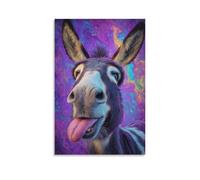 DFENILROP Tableau Mural, Animaux Poster, Art Psychedélique De Âne Marrant Avec Langue Sortie Pour Décoration D'Intérieur - Tableau Toile Minimaliste, Cadeau 24x36inch(60x90cm)