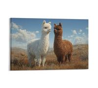 DFENILROP Tableau Mural, Animaux Poster, Deux Alpagas Dans Un Champ Sous Un Ciel Bleu, Idéal Pour Décoration D'intérieur Ou Tableaux - Tableau Toile Unique, Cadeau 12x18inch(30x45cm)