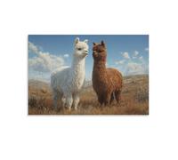 DFENILROP Tableau Mural, Animaux Poster, Deux Alpagas Dans Un Champ Sous Un Ciel Bleu, Idéal Pour Décoration D'intérieur Ou Tableaux - Tableau Toile Unique, Cadeau 12x18inch(30x45cm)