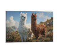 DFENILROP Tableau Mural, Animaux Poster, Deux Alpagas Dans Un Pré Montagneux, Idéal Pour Des Tableaux D'Art Animalier Ou Déco Maison - Tableau Toile Premium, Cadeau 12x18inch(30x45cm)