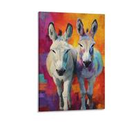 DFENILROP Tableau Mural, Animaux Poster, Impression Artistique Deux Ânes Colorés, Idéale Pour Décoration Moderne - Tableau Toile Haute Résolution, Cadeau 16x24inch(40x60cm)