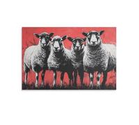 DFENILROP Tableau Mural, Animaux Poster, Impression d'Art Aux Quatre Moutons Sur Fond Rouge Pour Décoration - Tableau Toile Haute Résolution, Cadeau 12x18inch(30x45cm)