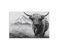DFENILROP Tableau Mural, Animaux Poster, Imprimé Art Bœuf Highland Et Montagne Enneigée, Parfait Pour Décoration Moderne - Tableau Toile Unique, Cadeau 20x30inch(50x75cm)