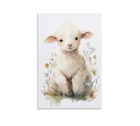 DFENILROP Tableau Mural, Animaux Poster, Imprimé d'Art Aquarelle Mignon Agneau pour Chambre Bébé ou Salle de Bain - Tableau Toile Haute Résolution, Cadeau 16x24inch(40x60cm)