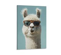DFENILROP Tableau Mural, Animaux Poster, Lama Cool Aux Lunettes De Soleil, Idéal Pour Décor Maison Ou Bureau - Tableau Toile Haute Résolution, Cadeau 20x30inch(50x75cm)