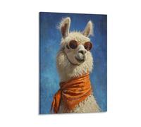 DFENILROP Tableau Mural, Animaux Poster, Lama Cool Avec Lunettes Et Écharpe, Idéal Pour Décor Moderne Maison - Tableau Toile Haute Résolution, Cadeau 16x24inch(40x60cm)