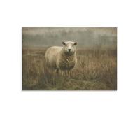 DFENILROP Tableau Mural, Animaux Poster, Mouton Dans Prairie Brumeuse, Décoration Rurale, Art Murale Chaleureux - Tableau Toile Premium, Cadeau 20x30inch(50x75cm)